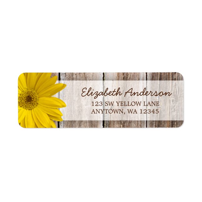 Yellow Daisy Rustic Barn Wood Address Labels (Vorne)