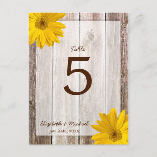 Yellow Daisy Rustic Barn Wood Wedding Tischnummer