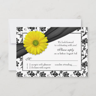 Yellow Daisy Schwarz-weiß Floral Wedding RSVP