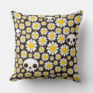 Yellow Daisy Skulls Kissen
