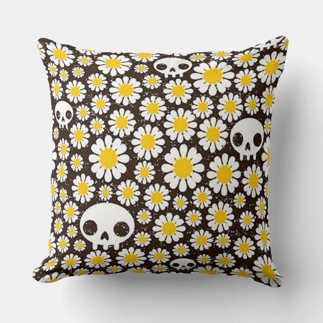 Yellow Daisy Skulls Kissen (Vorderseite)