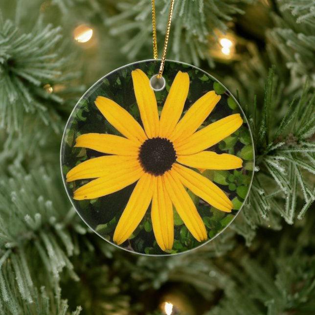 Yellow Daisy Wildblume Fotografie Keramik Ornament (Baum)