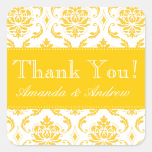 Yellow Damask Personalisiert Wedding Danke Quadratischer Aufkleber