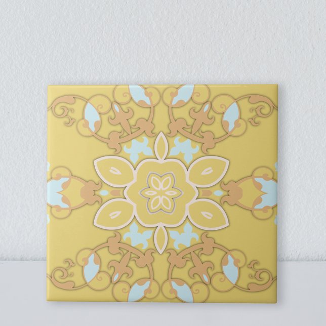 Yellow Damask Verziert Elegantes ästhetisches Vint Fliese (Von Creator hochgeladen)