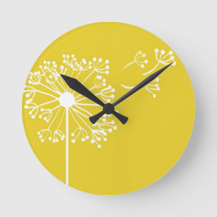 Yellow Dandelion Design Runde Wanduhr