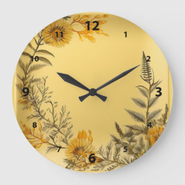 Yellow Dandelions Ferns Greenerity Country Große Wanduhr