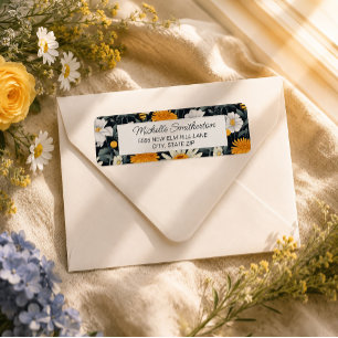 Yellow Dandelions White Daisies Navy Blue