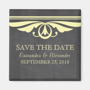 Yellow Deko Chalkboard Save the Date Magnet