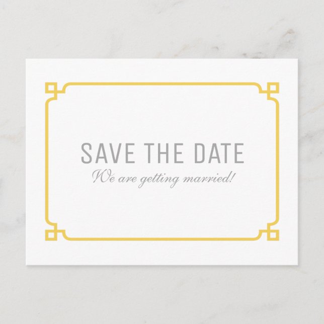 Yellow Deko Chic Save the Date Postkarte (Vorderseite)