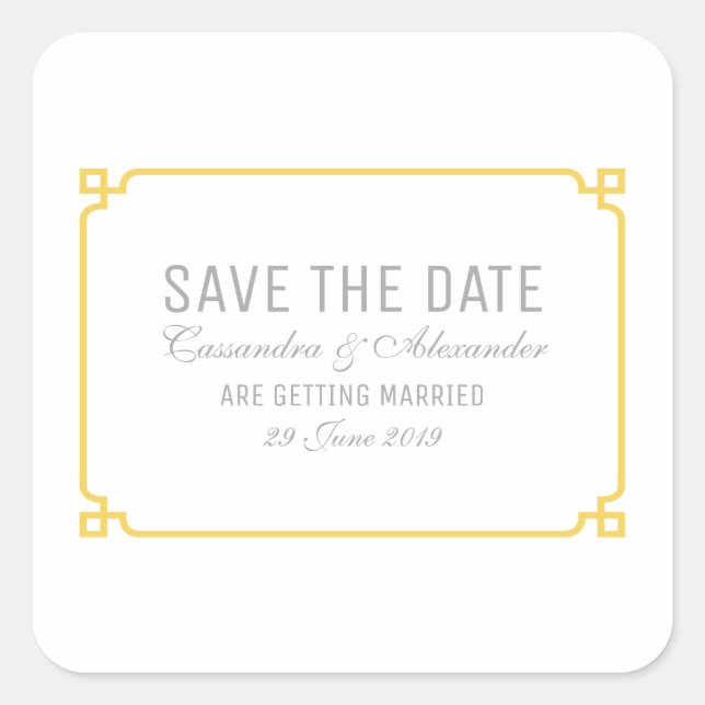 Yellow Deko Chic Save the Date Quadratischer Aufkleber (Vorderseite)