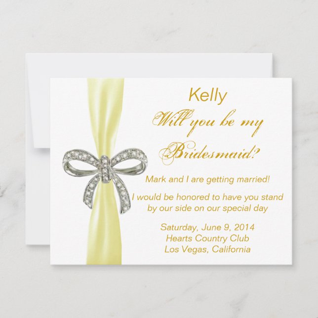 Yellow Diamond Bow Wedding Bridesmaid Card Einladung (Vorderseite)