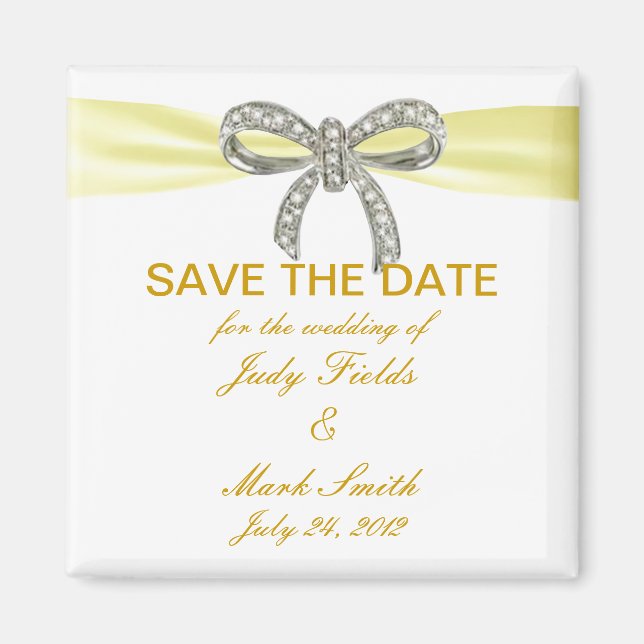 Yellow Diamond Bow Wedding Save the Date Magnet (Vorne)