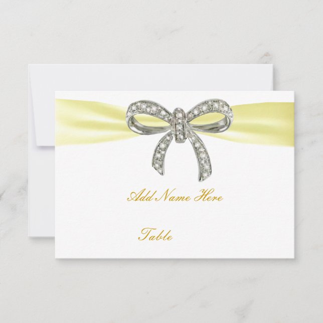 Yellow Diamond Bow Wedding Table Platzkarte (Vorderseite)