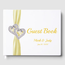 Yellow Diamond Hearts Wedding Guestbook Gästebuch