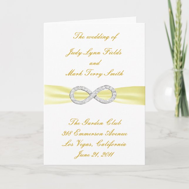 Yellow Diamond Infinity Wedding Program Card Programm (Vorderseite)