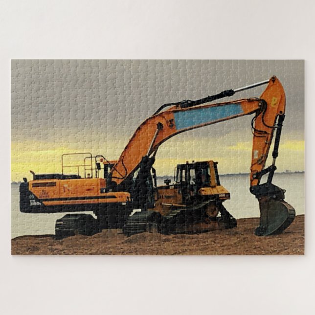 Yellow Digger & Tractor Moving Shingle bei Hythe Puzzle (Horizontal)