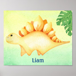 Yellow Dinosaur Boy's Name Kinderzimmer Watercolor Poster