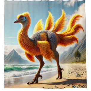 Yellow Dinosaurier Bird Duschvorhang