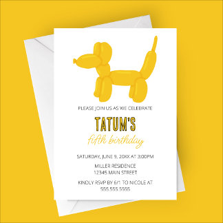Yellow Dog Ballon Animal Birthday Party Einladung