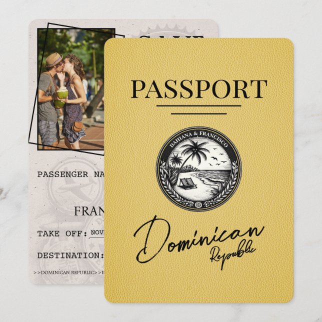 Yellow Dominican Passport Save The Date (Vorne/Hinten)