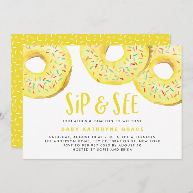 Yellow Donuts Sprinkles Baby Duschsippe und sehen  Einladung (Vorne/Hinten)