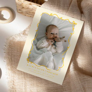 Yellow Doodle Bows Frame Birth Announcement Foto Ankündigung