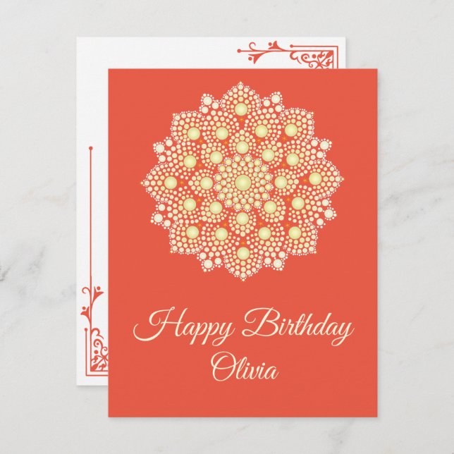 Yellow Dot Mandala Happy Birthday Card Karte (Vorne/Hinten)