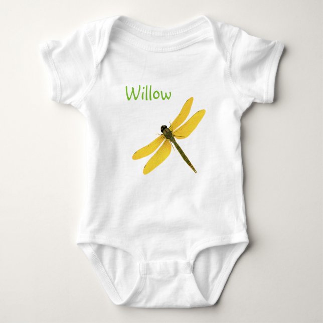 Yellow Dragonfly Individuelle Name Bodysuit Baby Strampler (Vorderseite)