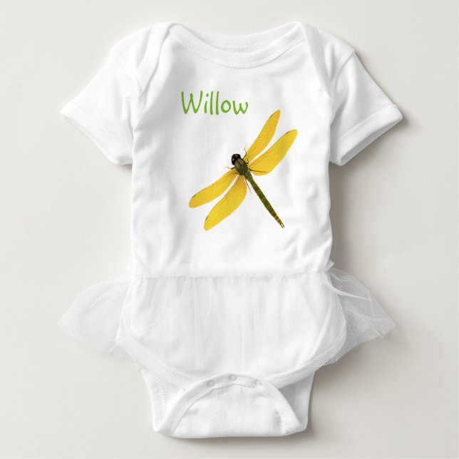 Yellow Dragonfly Individuelle Name Bodysuit Baby Strampler (Vorderseite)