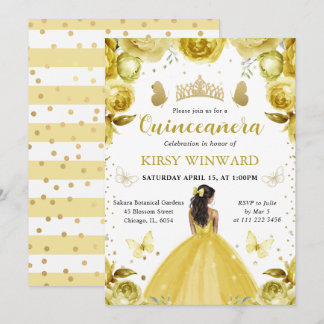 Yellow Dress Dark Skin Princess Quinceanera Einladung