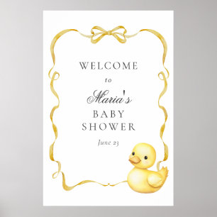 Yellow Duck and Ribbons Babydusche Begrüßungszeich Poster