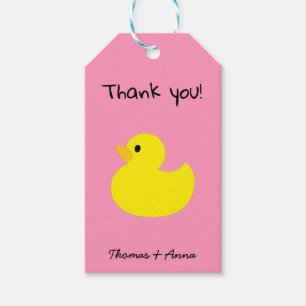 Yellow Duck Danke, Pink Color Gift Tags Geschenkanhänger