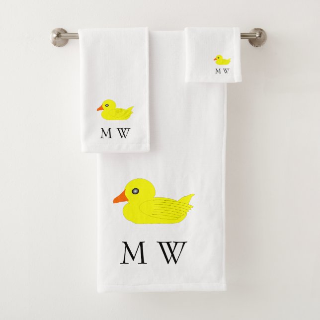 Yellow Duck Design Monogrammed Badhandtuch Set (Insitu)