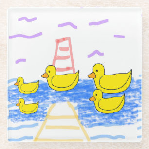 Yellow Duck Family Red Lighthouse Yellow Pier Glasuntersetzer