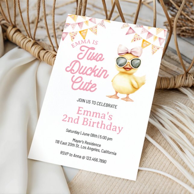Yellow Duck Thema Two Duckin Niedlich 2. Geburtsta Einladung (Editable Yellow Duck Birthday Invitation, Two Duckin Cute Yellow Duck 2nd Birthday Invite)