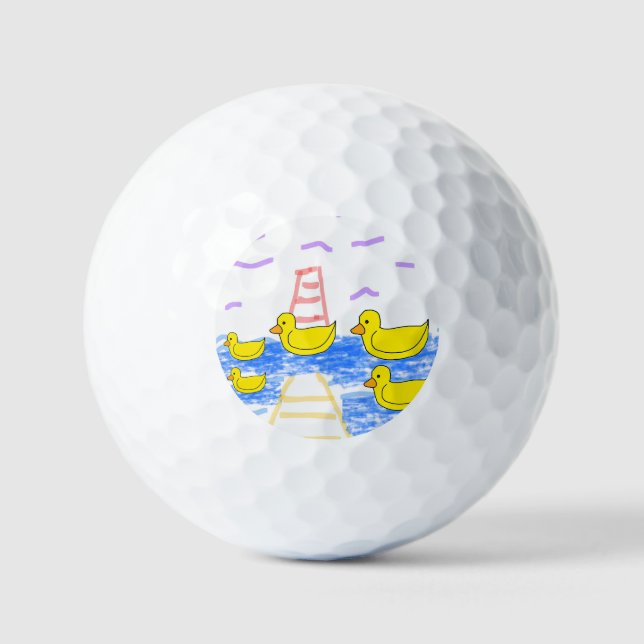 Yellow Ducks Yellow Pier Red Lighthouse Golf Balls Golfball (Vorderseite)