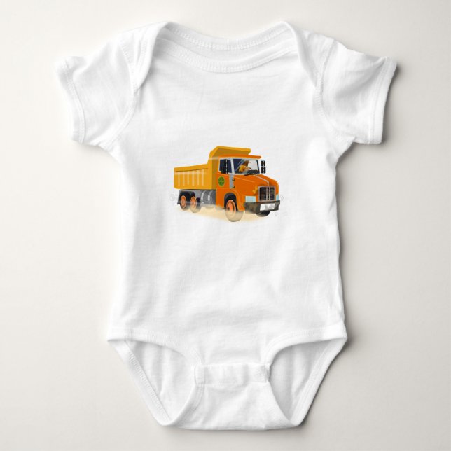 Yellow Dump Truck Cartoon für Kinder Baby Strampler (Vorderseite)