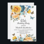 Yellow Dusty Blue Rose Schmetterlinge 60. Geburtst Einladung<br><div class="desc">60. Geburtstagsfeier mit wunderschönen gelben und staubblauen Rose mit cremefarbenen Blumen und Schmetterlingen. Diese Einladungen können für jeden beliebigen Alter angepasst werden. Kontaktieren Sie mich,  um Hilfe bei Ihren Anpassungen zu erhalten oder um zusätzliche Matching oder Koordination von Zazzle Produkten für Ihre Feier zu beantragen.</div>