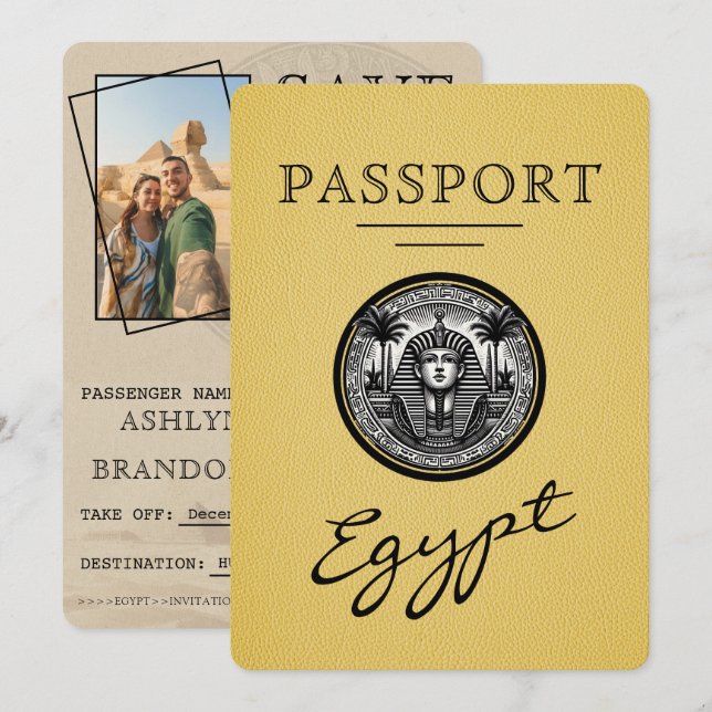 Yellow Egypt Passport Wedding Save the Date (Vorne/Hinten)