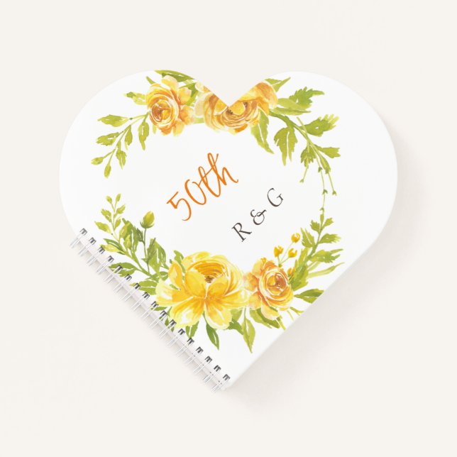 Yellow Elegant Blume Wreath Monogram Wedding 50. Notizbuch (Vorderseite)