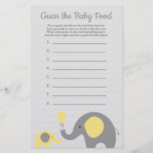 Yellow Elephant Baby Dusche Ratet Baby Food Game Flyer