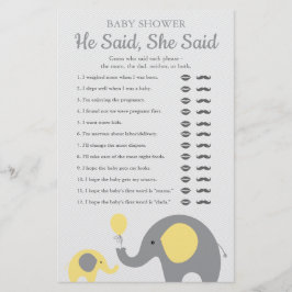 Yellow Elephant Baby Dusche sagte er sagte, sie sa Flyer