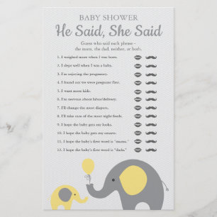 Yellow Elephant Baby Dusche sagte er sagte, sie sa Flyer