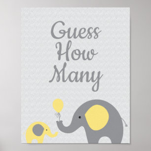 Yellow Elephant Baby Dusche schätzt wie viele Zeic Poster