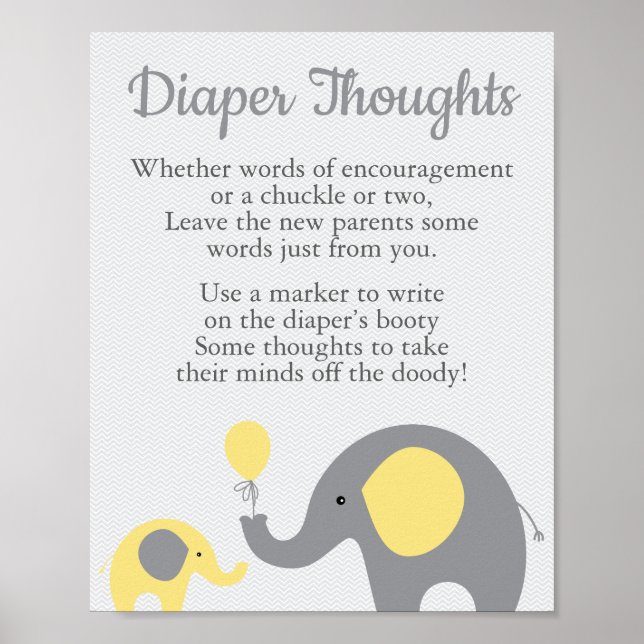 Yellow Elephant Baby Dusche Windeln Gedanken signi Poster (Vorne)
