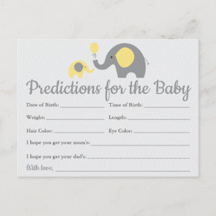 Yellow Elephant Baby Predictions Cards Kinderdusch Einladungspostkarte