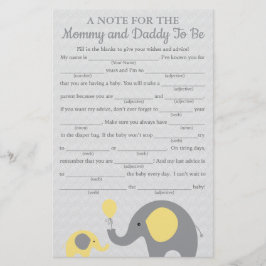 Yellow Elephant Baby Shower Advisor Game Cards