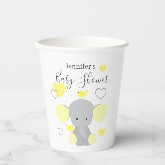 Yellow Elephant Boy Girl Baby Dusche Party Pappbecher (Vorderseite)