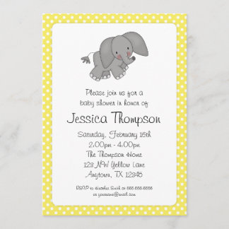 Yellow Elephant Polka Dots Babydusche Einladung