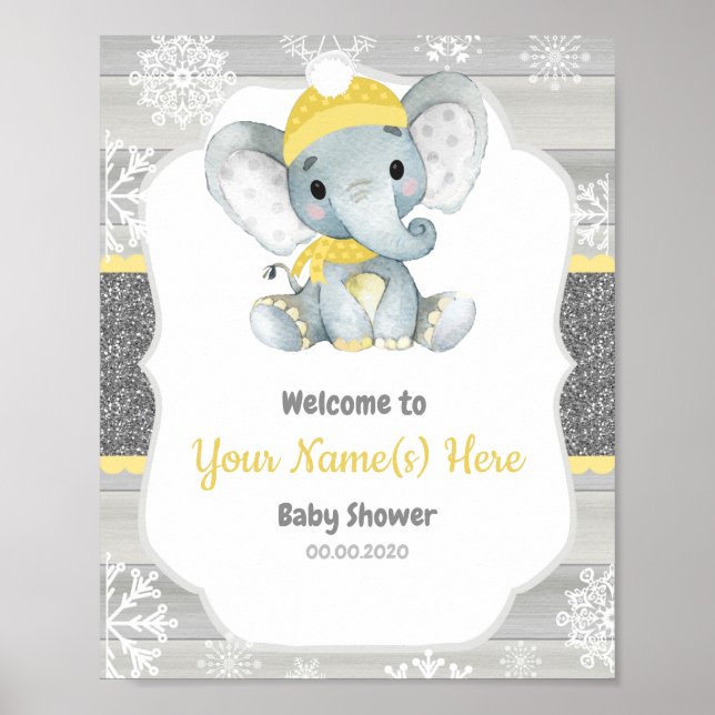 Yellow Elephant Winter Willkommenszeichen Poster (Vorne)